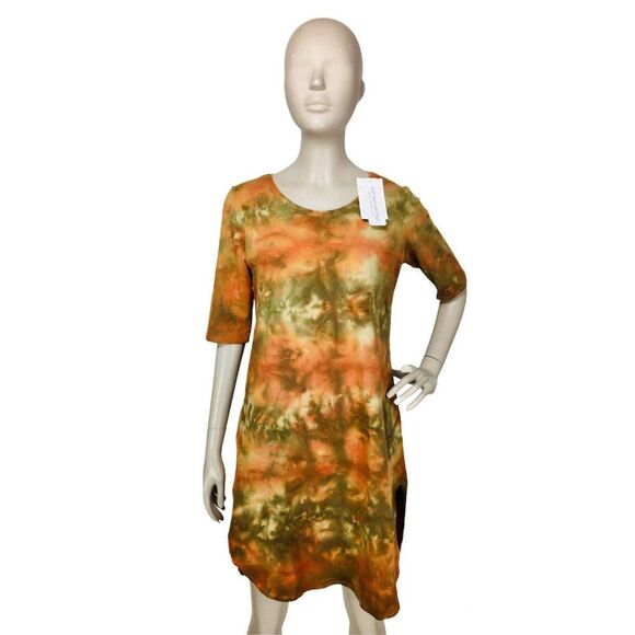 Soft Surroundings Half Sleeve Brown Orange Tie Dye Slits Tunic Dress Size XS - Picture 6 of 9